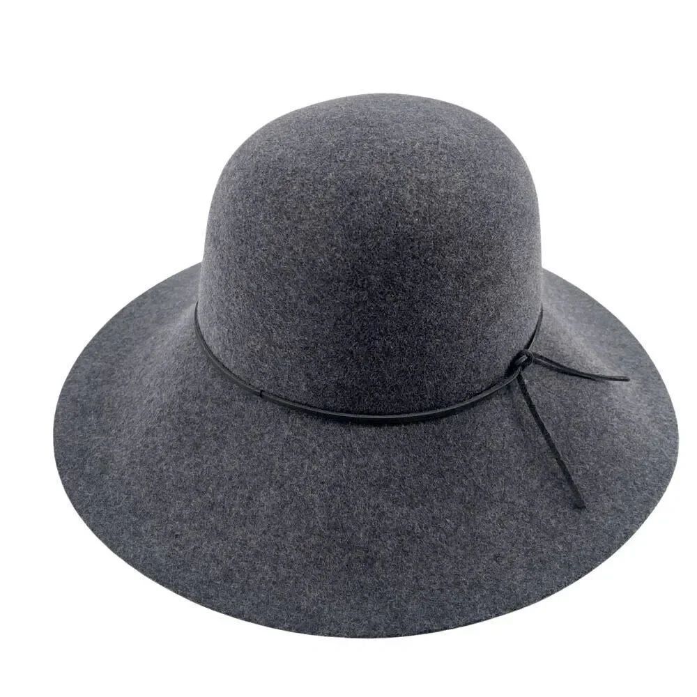 Phenix Women’s Gray Wide Brim Floppy Wool Hat NWT – Leather Trim, One Size